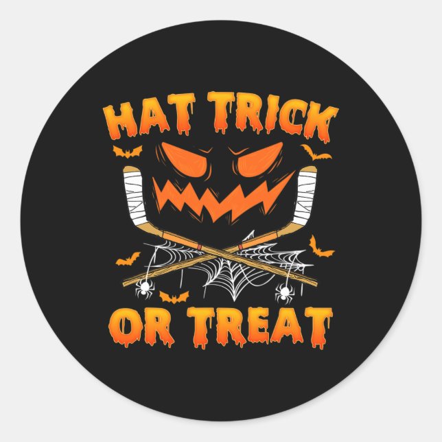 Pegatina Redonda Gorra Trick O Trato Fun Hockey Halloween Costum (Anverso)