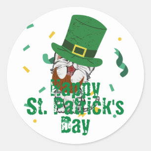 Pegatina Redonda Gorra verde afortunado Shamrock St. Patrick's Day
