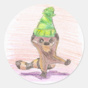 Pegatina Redonda Gorra verde Raccoon