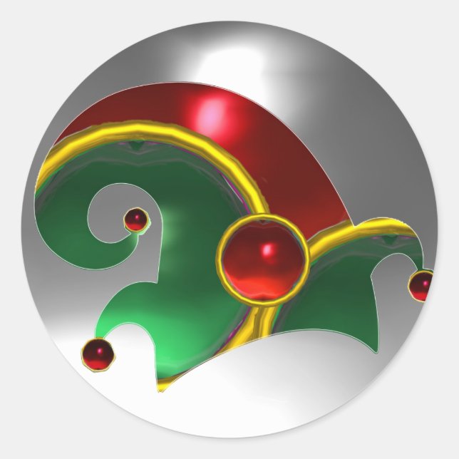 PEGATINA REDONDA GORRA VERDE ROJO DE ELF / JEWELS DE ORO , PIEDRAS  (Anverso)