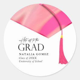 Pegatina Redonda Gorras A Graduación De Oro Rosado De Grado Holográ