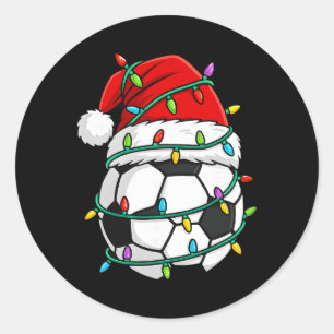 Pegatina Redonda Gorras de Santa iluminadas para fútbol navideño De