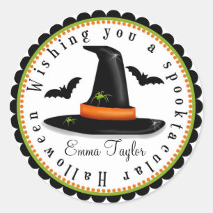 Pegatina Redonda Gorras Spiders Bats Halloween Trata a Pegatinas