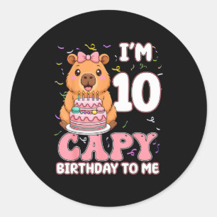 Pegatina Redonda Gorrito de 10 años Cumpleaños de Capy para mí Cump