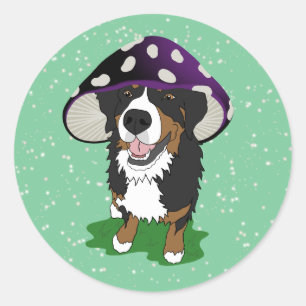 Pegatina Redonda Gorrito de hongo de perro de montaña de Berna 