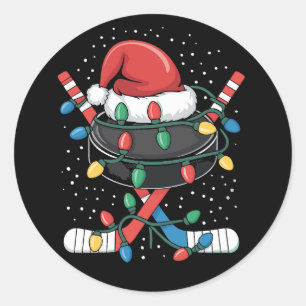 Pegatina Redonda Gorrito de Navidad Hockey Santa Deportes Pelota