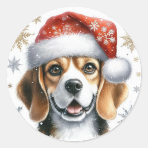 Pegatina Redonda Gorrito de Santa Beagle Adorable Amante de Perros 