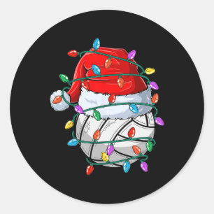Pegatina Redonda Gorrito Deportivo De Navidad De Voleibol De Santa