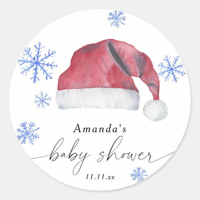 Pegatina Redonda Gorro de Santa - baby shower  (Anverso)