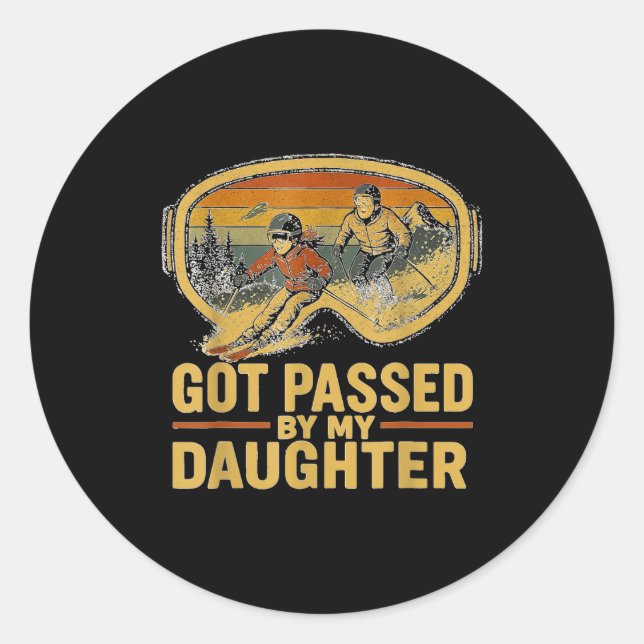 Pegatina Redonda Got Ped By My Daughter Funny Ski Goggles Mountain  (Anverso)