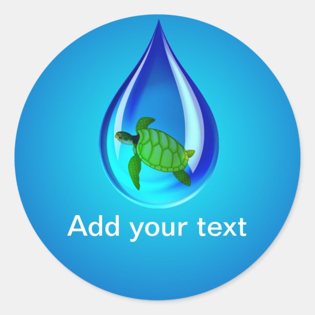 Pegatina Redonda Gota de agua y tortuga marina (Anverso)