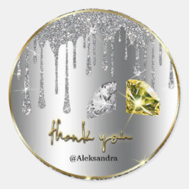 Pegatina Redonda gotas brillantes gracias oro plateado