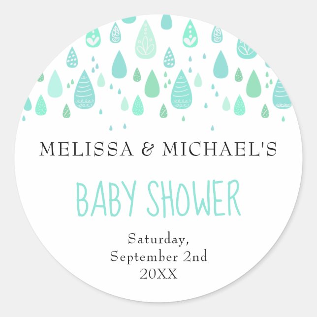 Pegatina Redonda Gotas de lluvia lindo Parejas Baby Shower / Sprink (Anverso)