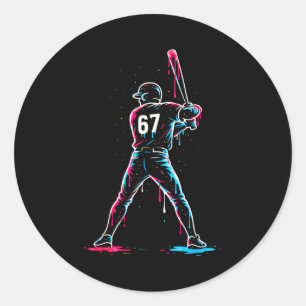 Pegatina Redonda Goteo de béisbol 6 7 Número 67 Seis Siete Meme Hom
