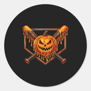 Pegatina Redonda Goteo de béisbol calabaza espeluznante fantasma Ha