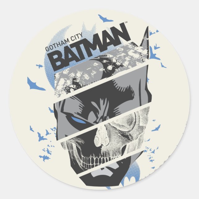 Pegatina Redonda Gotham City Batman Skull Collage (Anverso)
