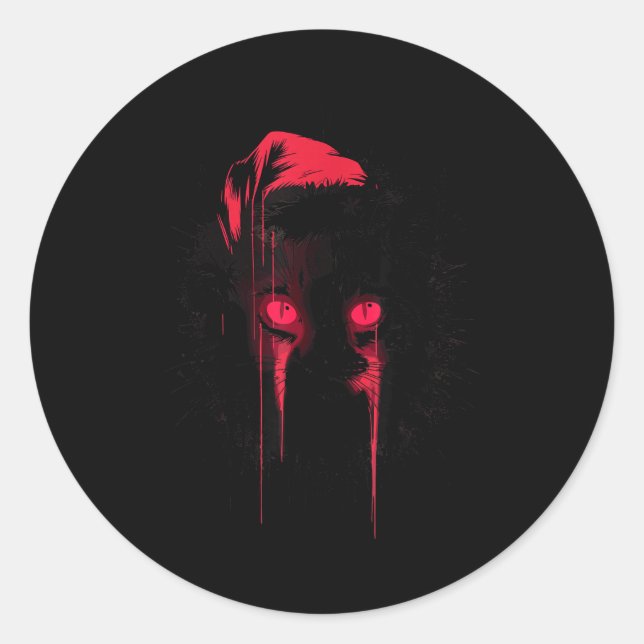 Pegatina Redonda Gothic Christmas Nge Horror Cat Santa Hat Witchy X (Anverso)