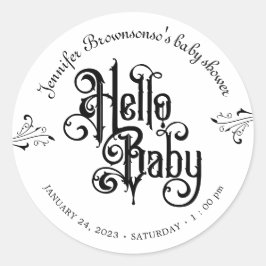 Pegatina Redonda Gothic Dark Hello Baby Shower