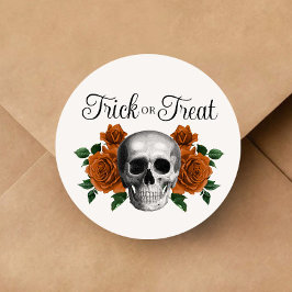 Pegatina Redonda Gothic Floral Skull Trick Or Treat Halloween