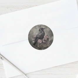 Pegatina Redonda Gothic Raven Dark Academia Floral