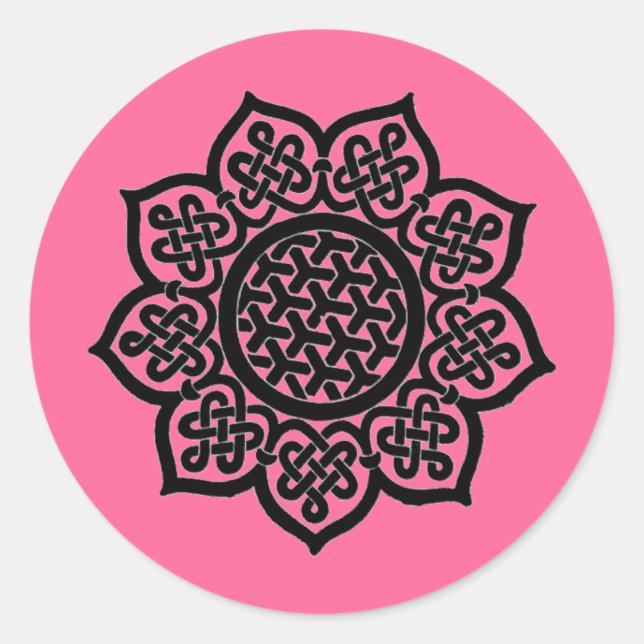 Pegatina Redonda GOTHIC SUN Black Pink Celtic Knots (Anverso)