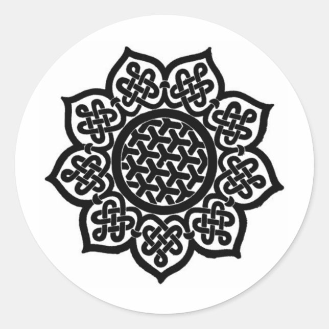 Pegatina Redonda GOTHIC SUN Black White Celtic Knots (Anverso)