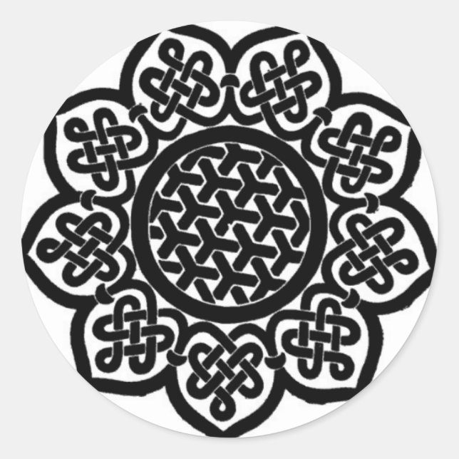 Pegatina Redonda GOTHIC SUN Black White Celtic Knots (Anverso)