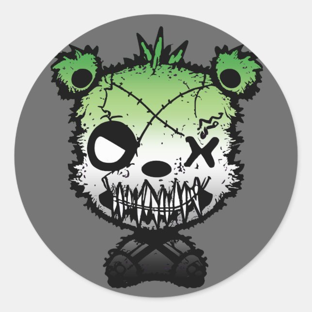 Pegatina Redonda Gótico Aromántico Oso de Bandera Orgullo (Anverso)