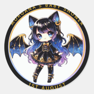 Pegatina Redonda Gótico Bebé Chica Ducha Bat Vampiro Gracias