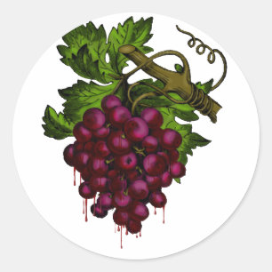 Pegatina Redonda Gótico de uva sangrienta Fruto Horror Arte