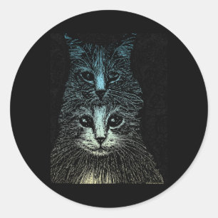 Pegatina Redonda Gótico espeluznante Gato artístico vintage