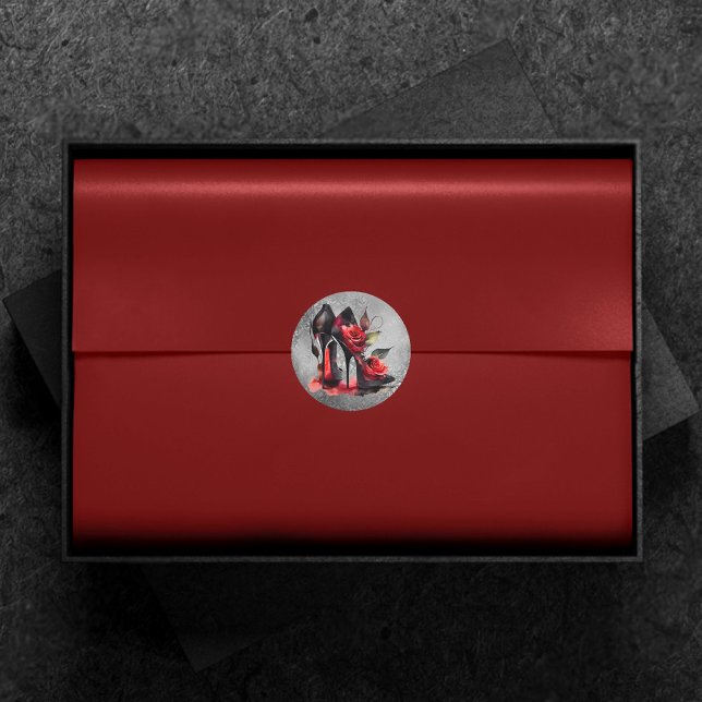 Pegatina Redonda Gótico Fashionista Rojo abajo Stilettos con Rosas (Subido por el creador)