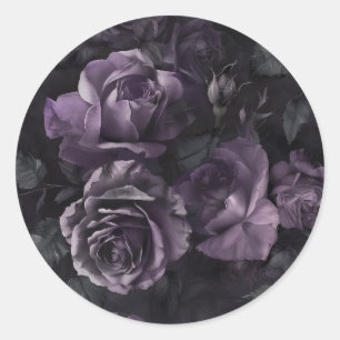 Pegatina Redonda Gótico floral Rosa morado de lavanda