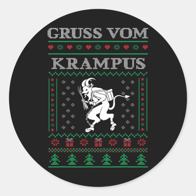 Pegatina Redonda Gótico Gruss Vom Krampus Navidades feos Sweater Kr (Anverso)