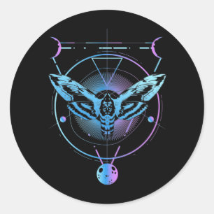 Pegatina Redonda Gótico Moth Pastel Crescent de brujería geométr