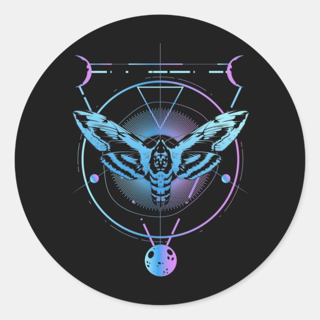 Pegatina Redonda Gótico Moth Pastel Crescent de brujería geométrica (Anverso)