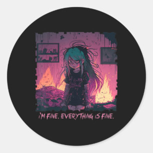 Pegatina Redonda Gótico Pastel Menhera Estoy Fina, Chica Anime Tris