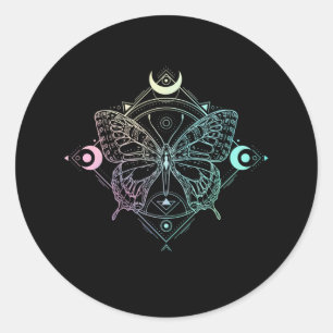 Pegatina Redonda Gótico Pastel Moon Gothic Wicca Crescent Butterfly