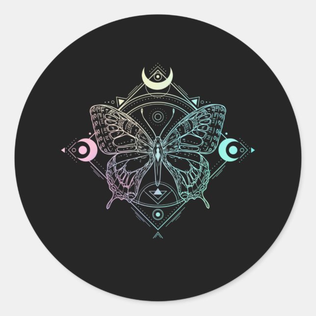 Pegatina Redonda Gótico Pastel Moon Gothic Wicca Crescent Butterfly (Anverso)