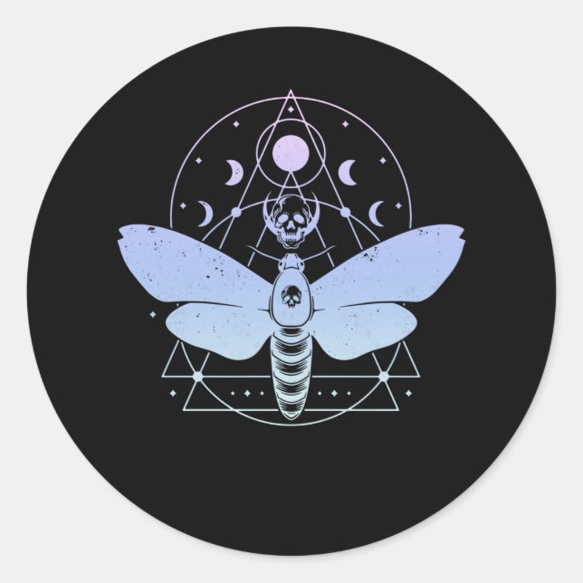 Pegatina Redonda Gótico Pastel Moth Moon Crescent Skull Wiccan (Anverso)