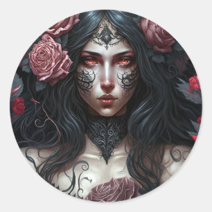 Pegatina Redonda Gótico Princesa Gótica Fantasía Arte