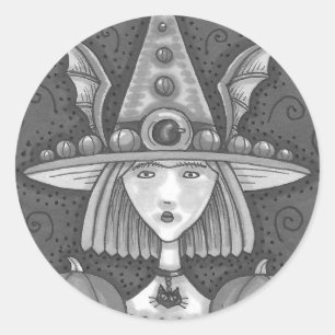 PEGATINA REDONDA GÓTICO PUMPKIN WITCH HALLOWEB PEGATINAS HORA