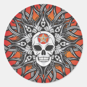 Pegatina Redonda Gótico Skull - Naranja