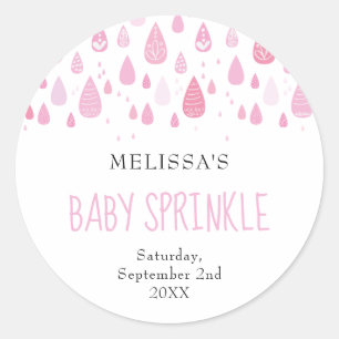 Pegatina Redonda Gotitas de lluvia rosadas para baby sprinkle