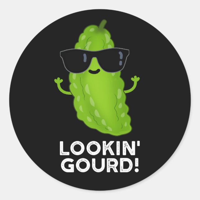 Pegatina Redonda Gourd Funny Guay Veggie Pun Dark BG (Anverso)