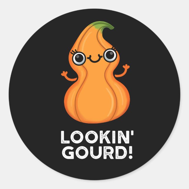 Pegatina Redonda Gourd Funny Veggie Pun Dark BG (Anverso)