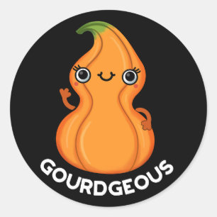 Pegatina Redonda Gourd-geous Funny Gourd Veggie Pun Dark BG
