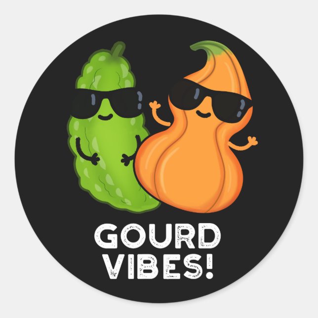 Pegatina Redonda Gourd Vibes Funny Veggie Pun Dark BG (Anverso)
