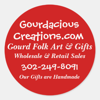 Pegatina Redonda Gourdacious, Creations.com, Gourd Folk Art & Gi...
