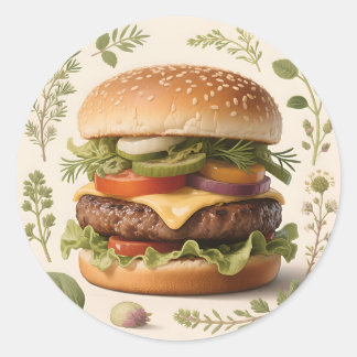 Pegatina Redonda Gourmet Cheeseburger Illustration
